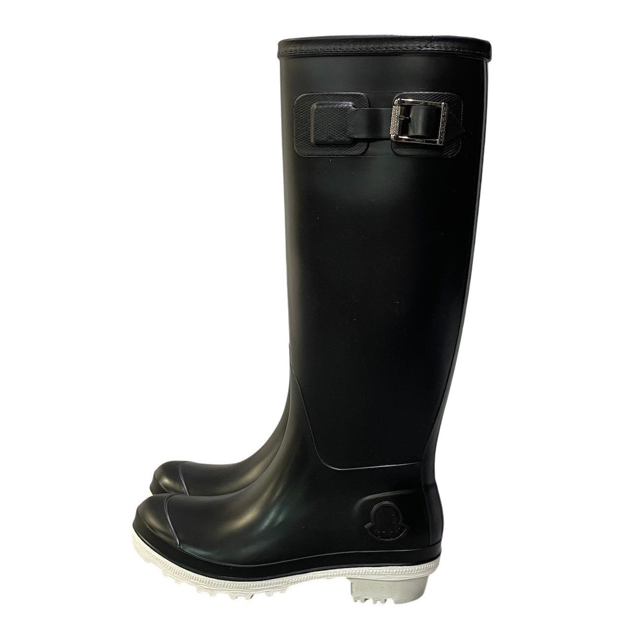 Moncler Belted Embossed Logo Rain Shoes Boots 36 Black White — view 3