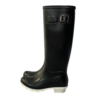 Moncler Belted Embossed Logo Rain Shoes Boots 36 Black White — view 3