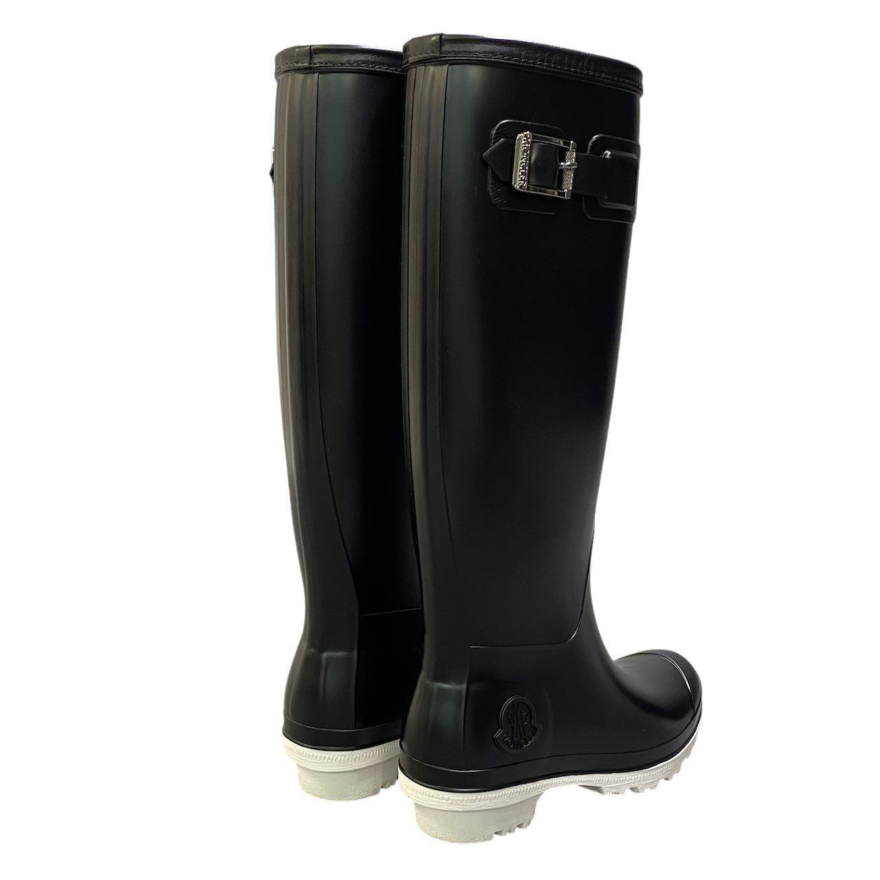 Moncler Belted Embossed Logo Rain Shoes Boots 36 Black White — view 4