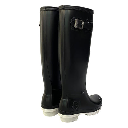Moncler Belted Embossed Logo Rain Shoes Boots 36 Black White — view 4