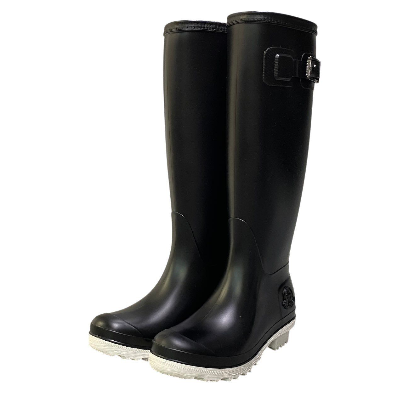 Moncler Belted Embossed Logo Rain Shoes Boots 36 Black White — view 2