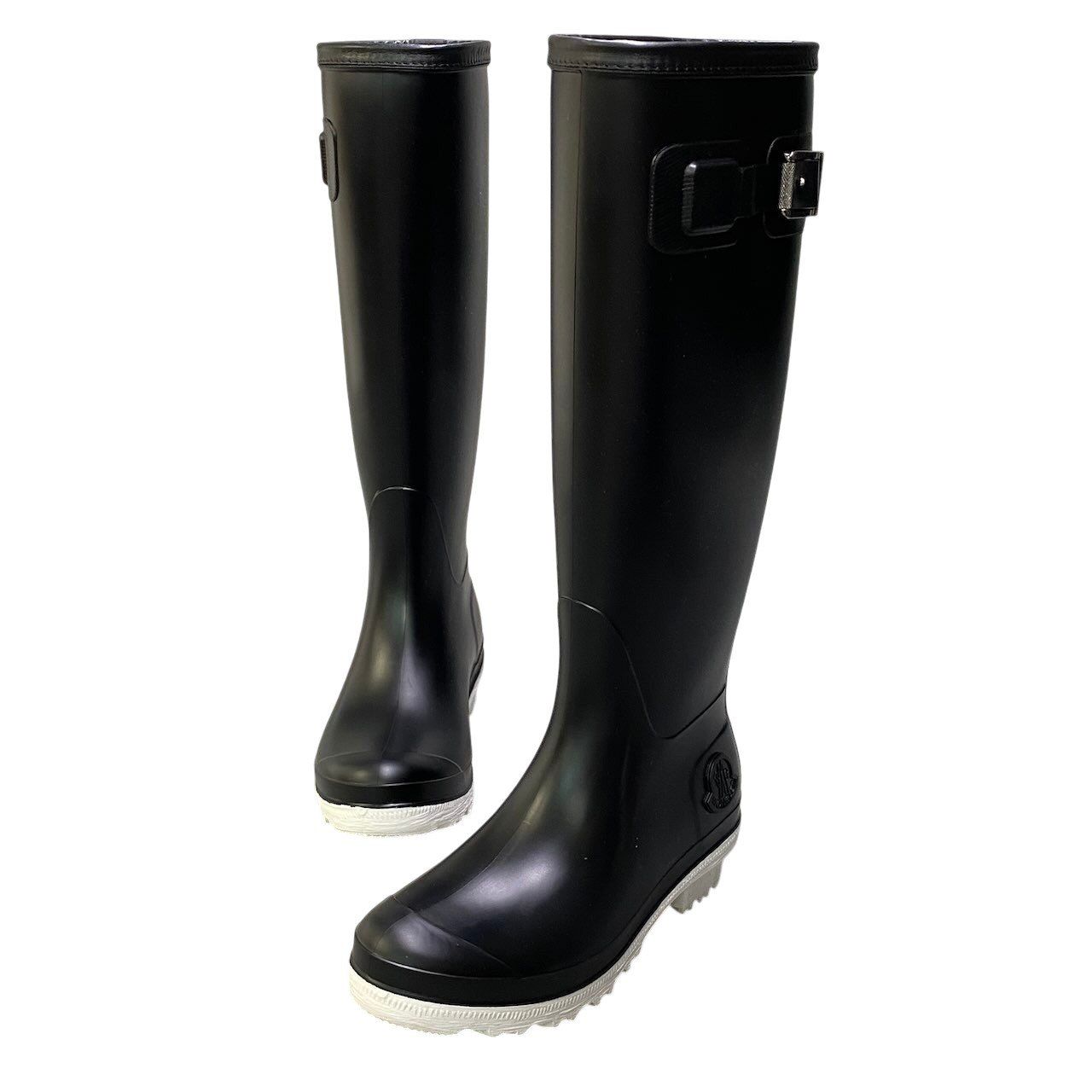 Moncler Belted Embossed Logo Rain Shoes Boots 36 Black White — view 5