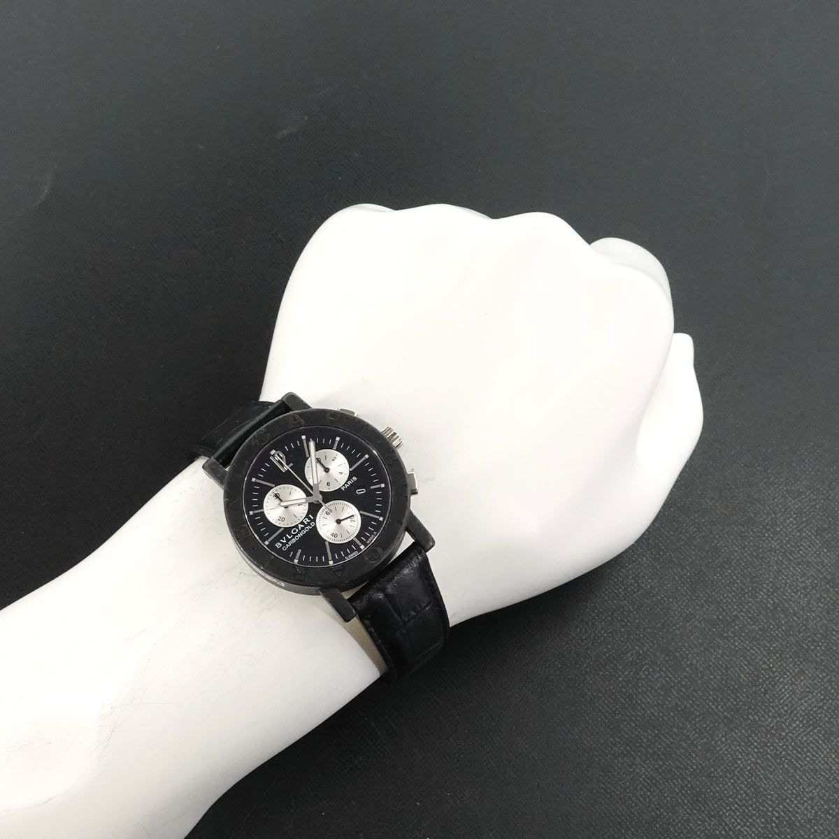 Bvlgari Chronograph Watch Date Black Carbon Quartz — view 3