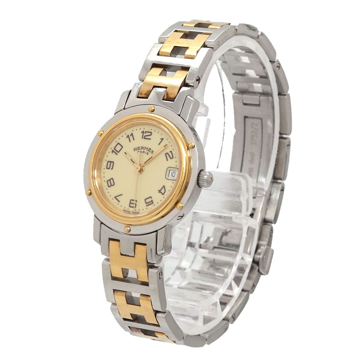 Hermes Clipper Cl4 220 Vintage Watch Date Ivory Quartz — view 2