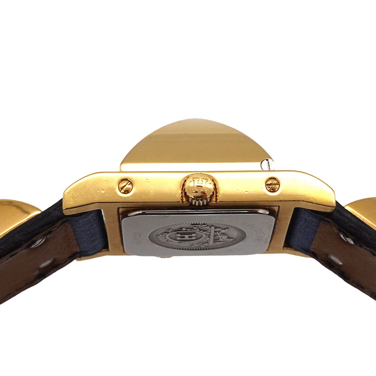 Hermes Medor Vintage Watch Pyramid Gold Studs White Leather Quartz — view 6