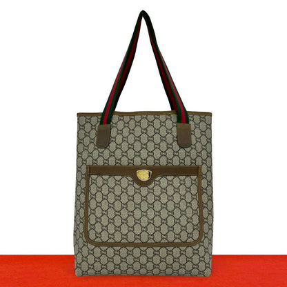 Gucci Vintage Sherry Line Plus Logo GG Pattern Leather Tote Brown