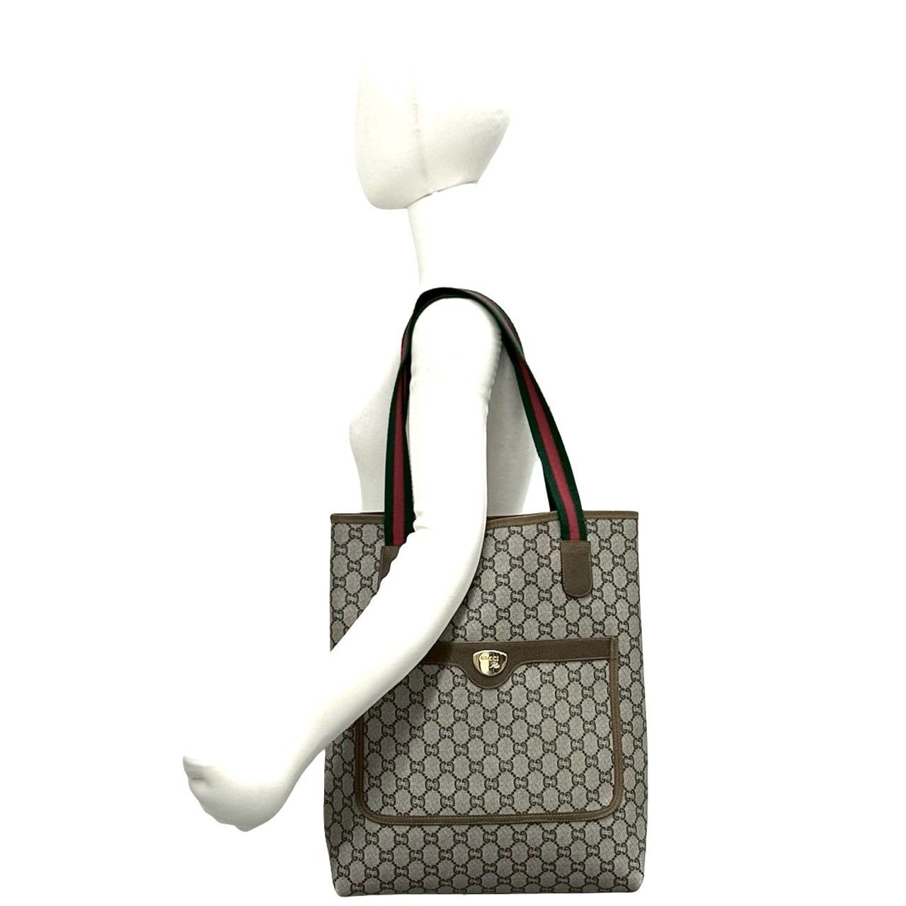 Gucci Vintage Sherry Line Plus Logo GG Pattern Leather Tote Brown — view 2