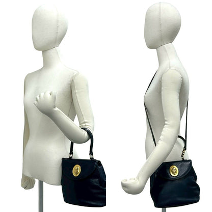 Dior Vintage CD Logo Leather 2-Way Shoulder Bag Navy — view 2