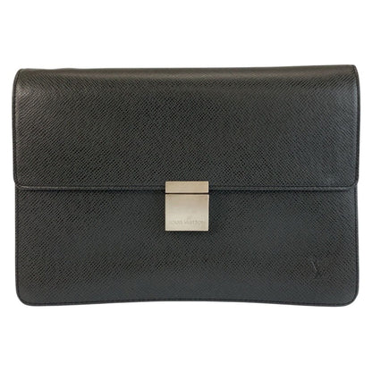 Louis Vuitton Taiga Selenga Black Silver Leather Clutch