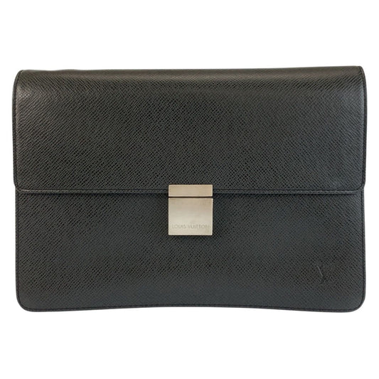 Louis Vuitton Taiga Selenga Black Silver Leather Clutch