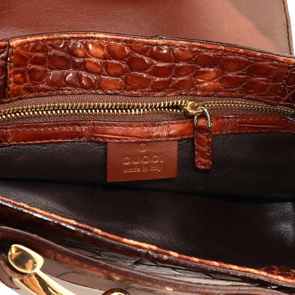 Gucci Horsebit Shoulder Bag Croco Embossed Leather Brown — view 9