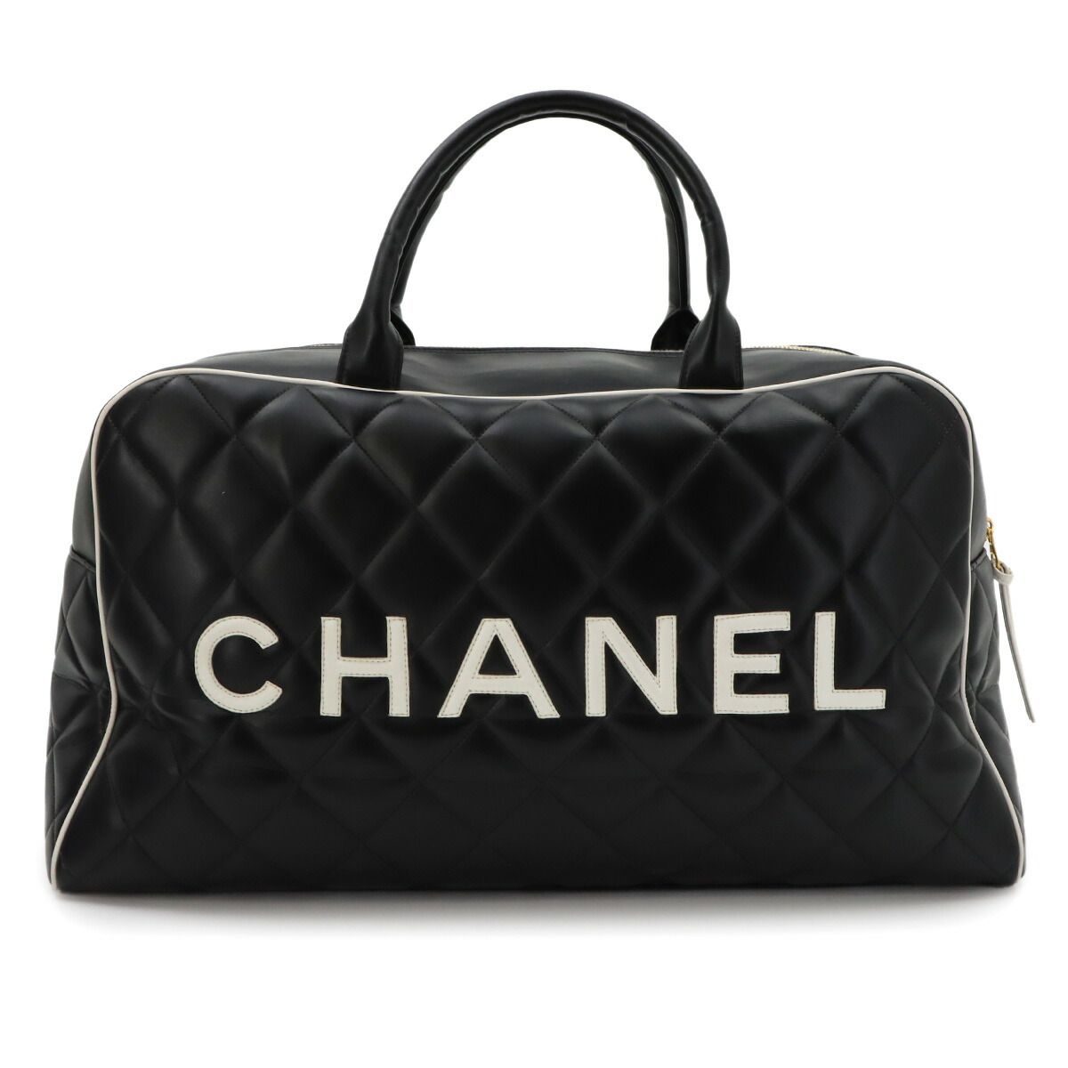 Chanel Quilted Logo Boston Bag Leather Black Vintage Gold — view 2