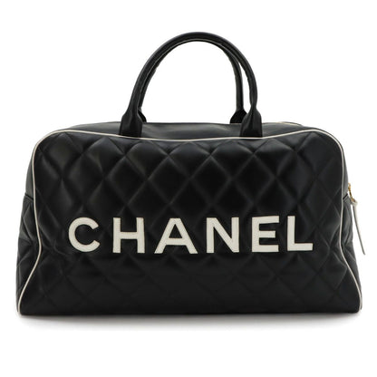 Chanel Quilted Logo Boston Bag Leather Black Vintage Gold — view 2