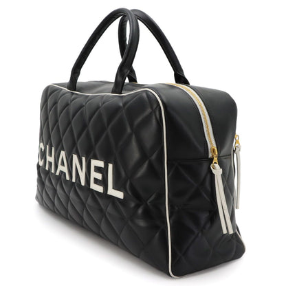 Chanel Quilted Logo Boston Bag Leather Black Vintage Gold — view 3