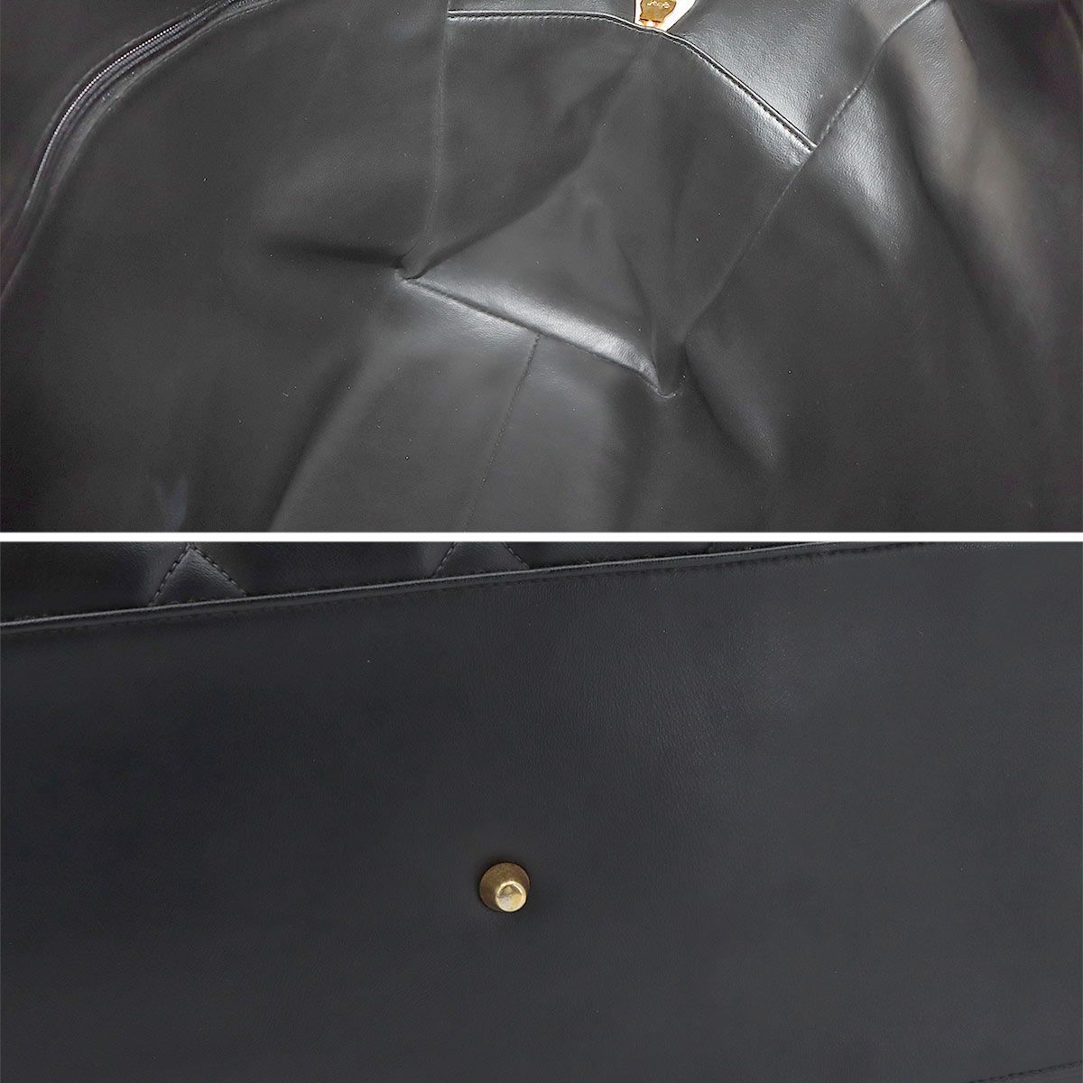 Chanel Quilted Logo Boston Bag Leather Black Vintage Gold — view 9