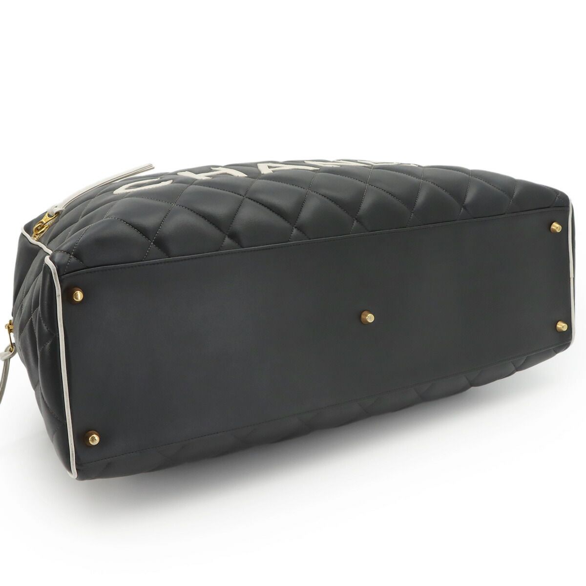 Chanel Quilted Logo Boston Bag Leather Black Vintage Gold — view 4