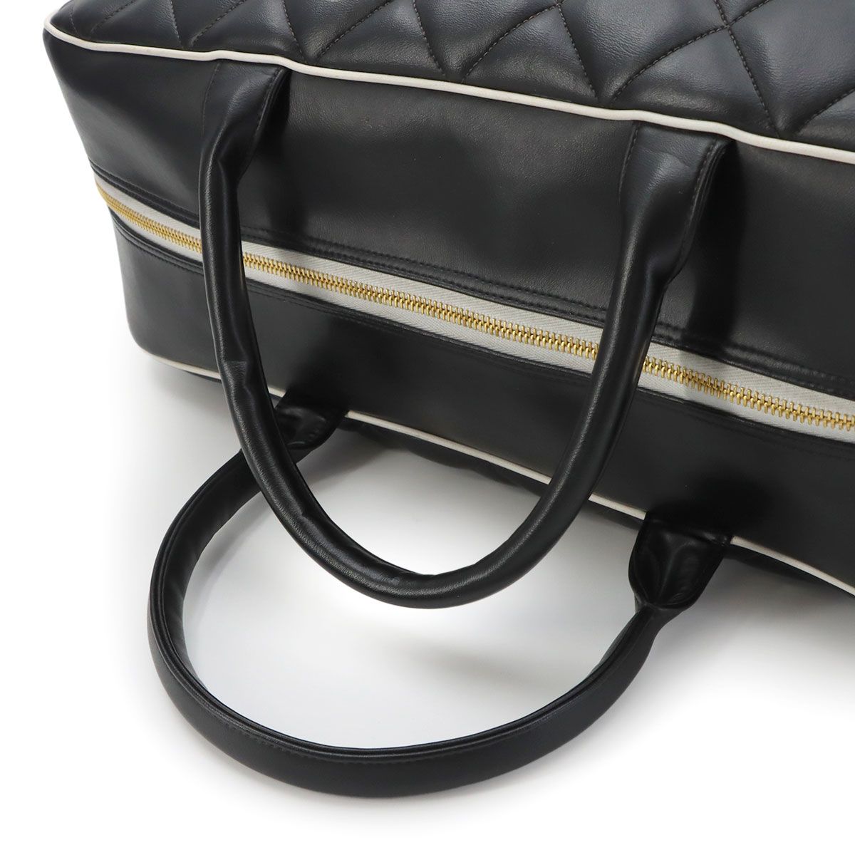 Chanel Quilted Logo Boston Bag Leather Black Vintage Gold — view 5