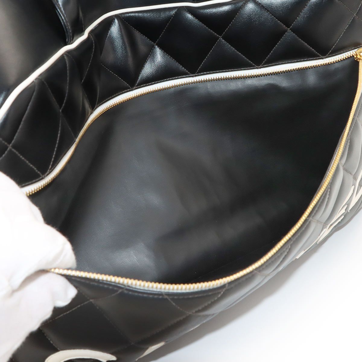 Chanel Quilted Logo Boston Bag Leather Black Vintage Gold — view 7