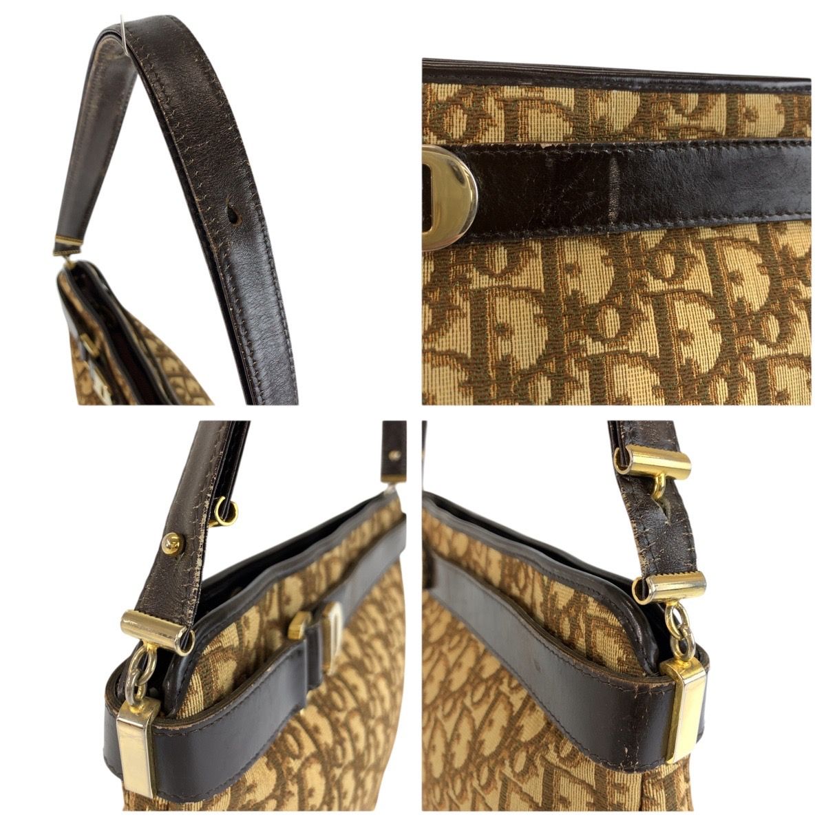 Dior Trotter Beige Brown Gold Canvas Shoulder — view 5