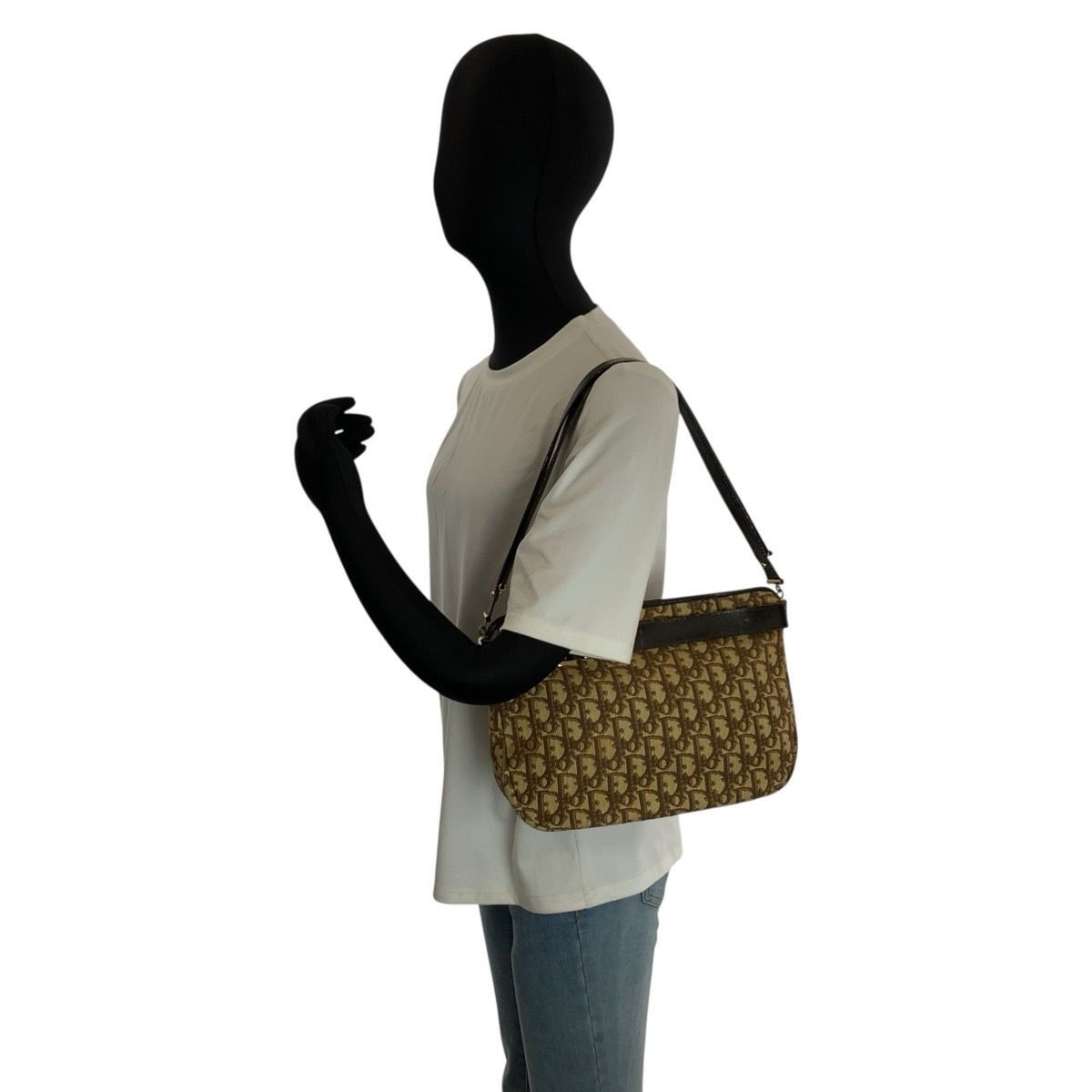 Dior Trotter Beige Brown Gold Canvas Shoulder — view 7