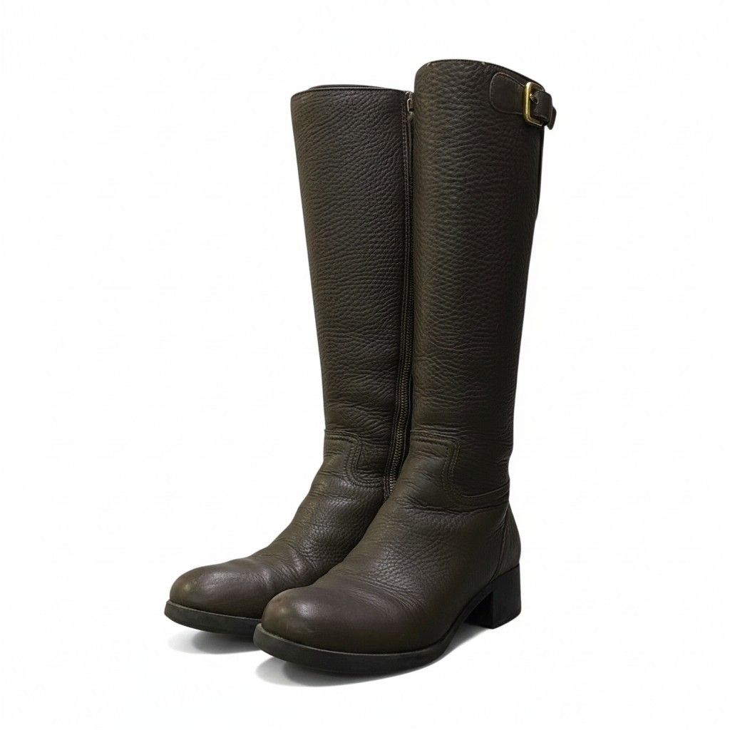 Prada Leather Long Boots Long Jockey 37 Brown