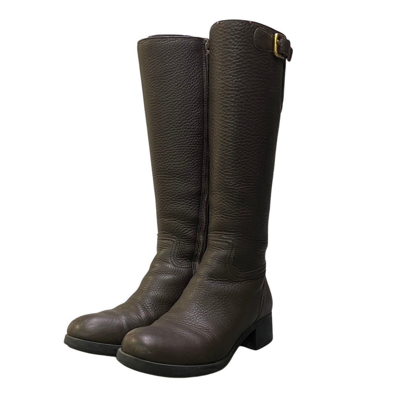 Prada Leather Long Boots Long Jockey 37 Brown — view 2