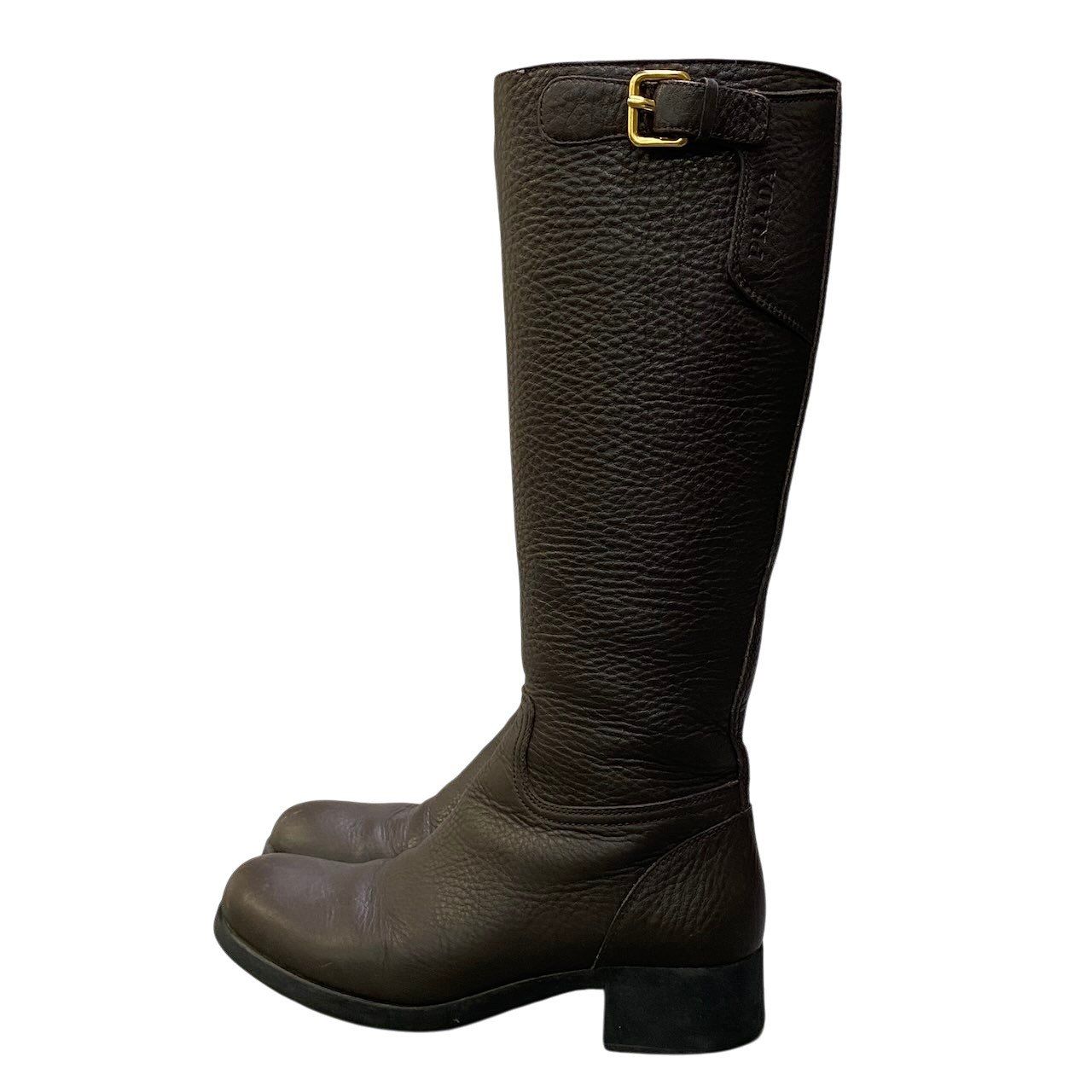Prada Leather Long Boots Long Jockey 37 Brown — view 3