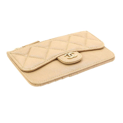 Chanel Quilted Coin Case Fragment Caviar Leather Beige CC Logo — view 3