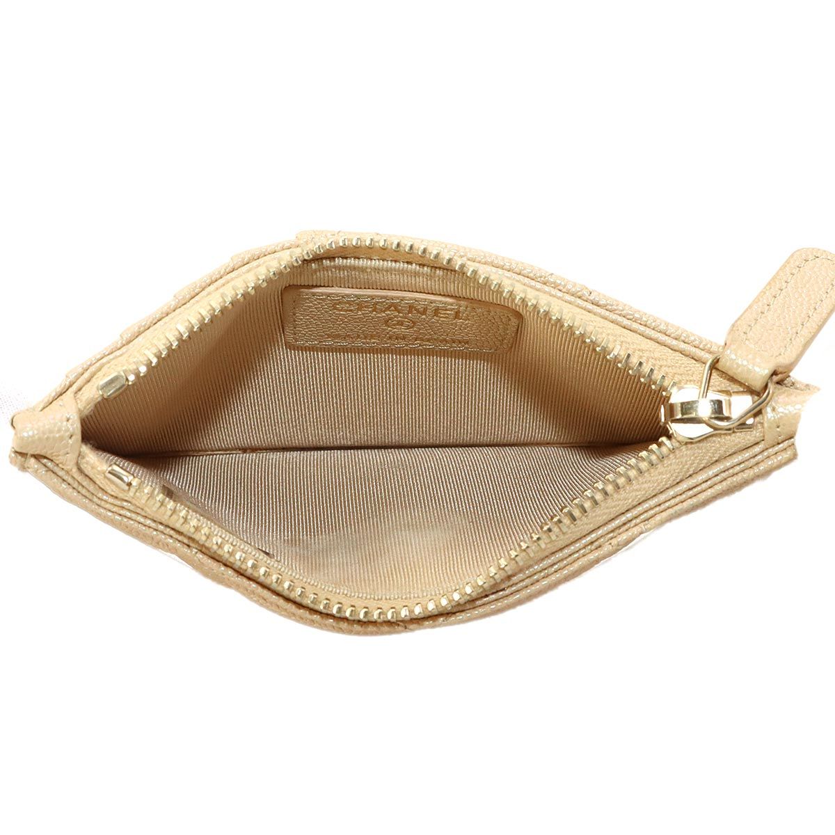 Chanel Quilted Coin Case Fragment Caviar Leather Beige CC Logo — view 5