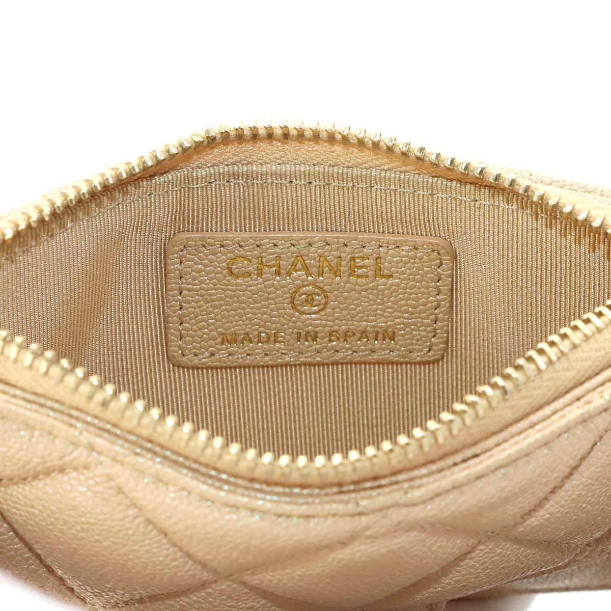 Chanel Quilted Coin Case Fragment Caviar Leather Beige CC Logo — view 6