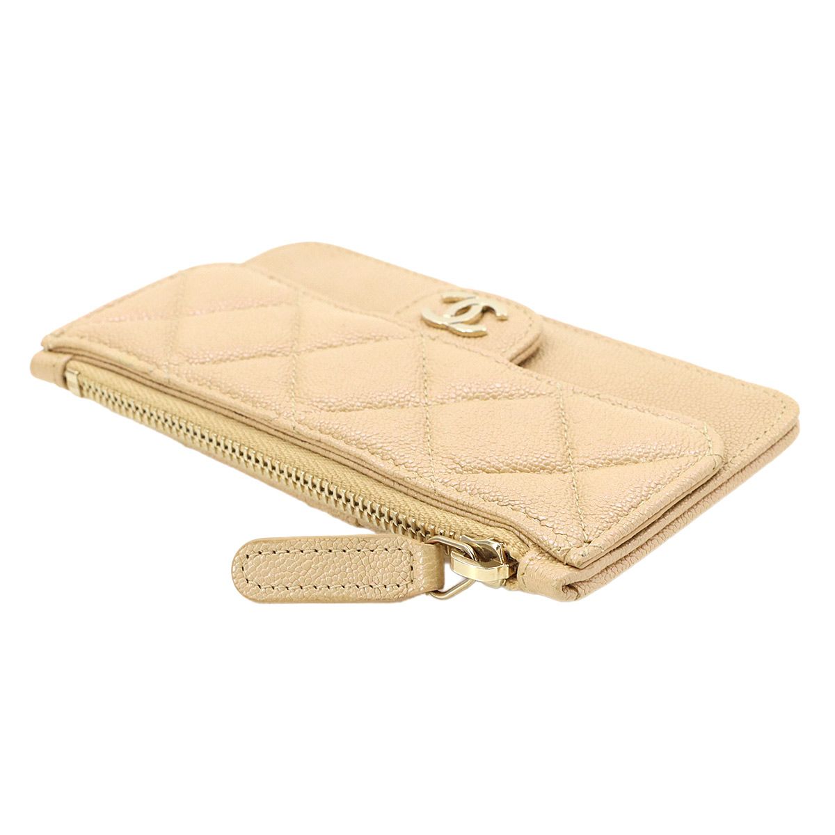 Chanel Quilted Coin Case Fragment Caviar Leather Beige CC Logo — view 4