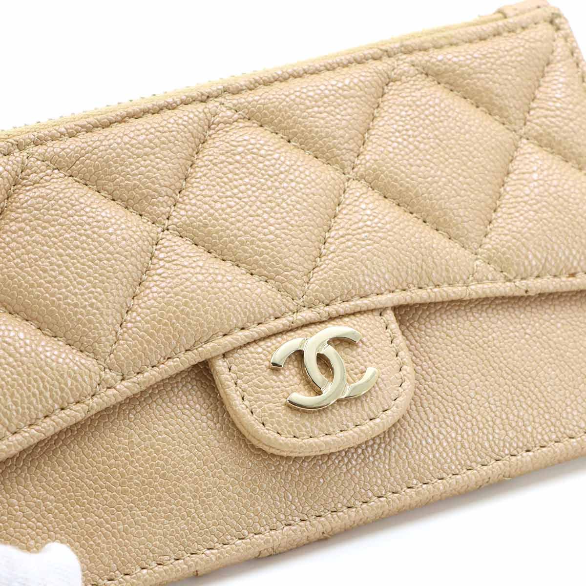 Chanel Quilted Coin Case Fragment Caviar Leather Beige CC Logo — view 7