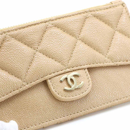 Chanel Quilted Coin Case Fragment Caviar Leather Beige CC Logo — view 7
