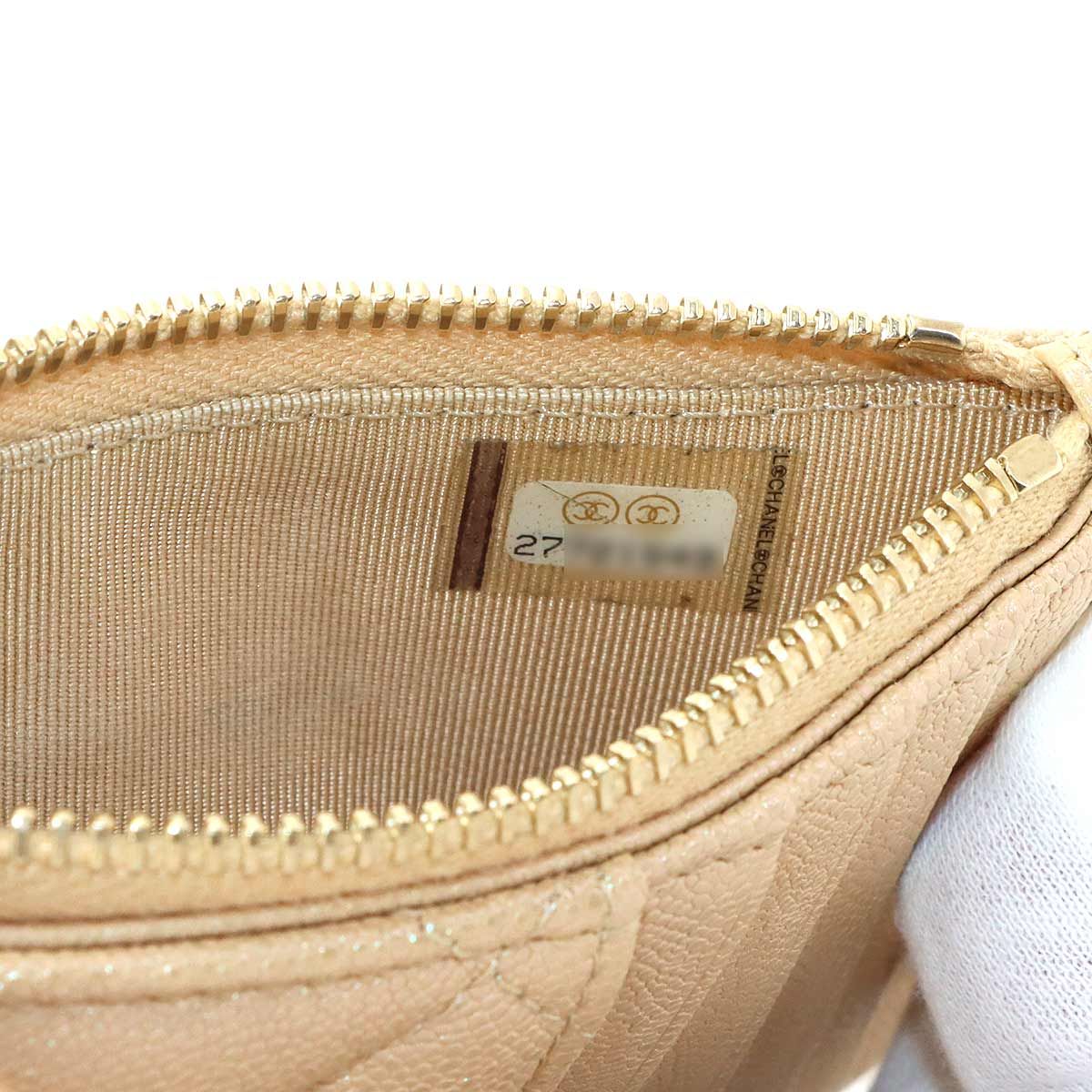 Chanel Quilted Coin Case Fragment Caviar Leather Beige CC Logo — view 8