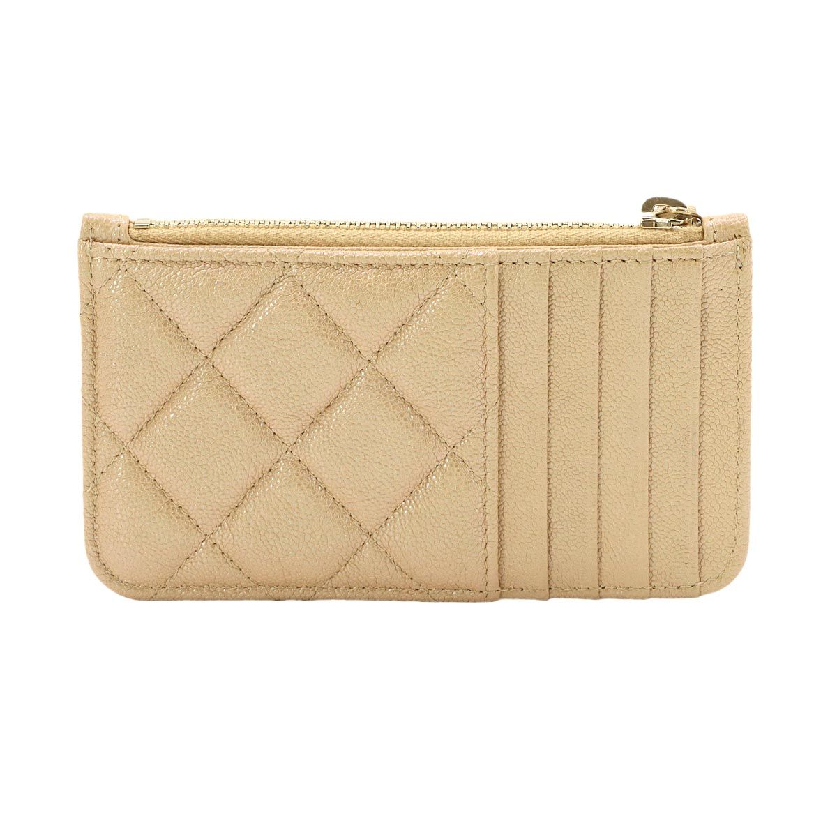 Chanel Quilted Coin Case Fragment Caviar Leather Beige CC Logo — view 2