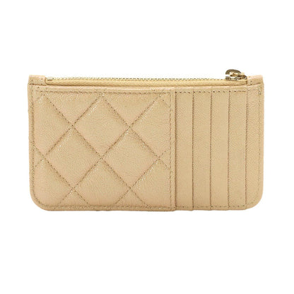 Chanel Quilted Coin Case Fragment Caviar Leather Beige CC Logo — view 2