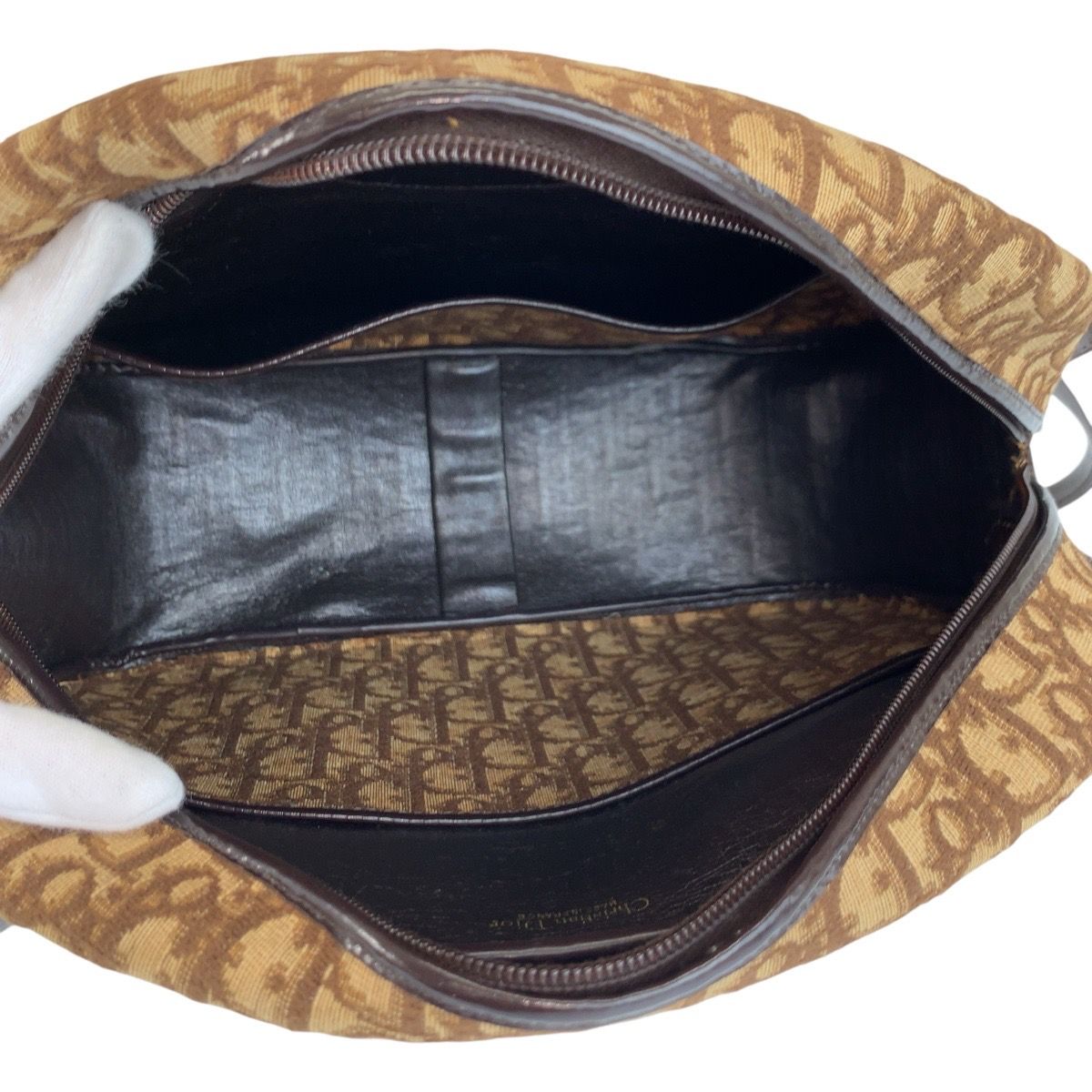 Dior Trotter Beige Brown Gold Canvas Shoulder — view 8