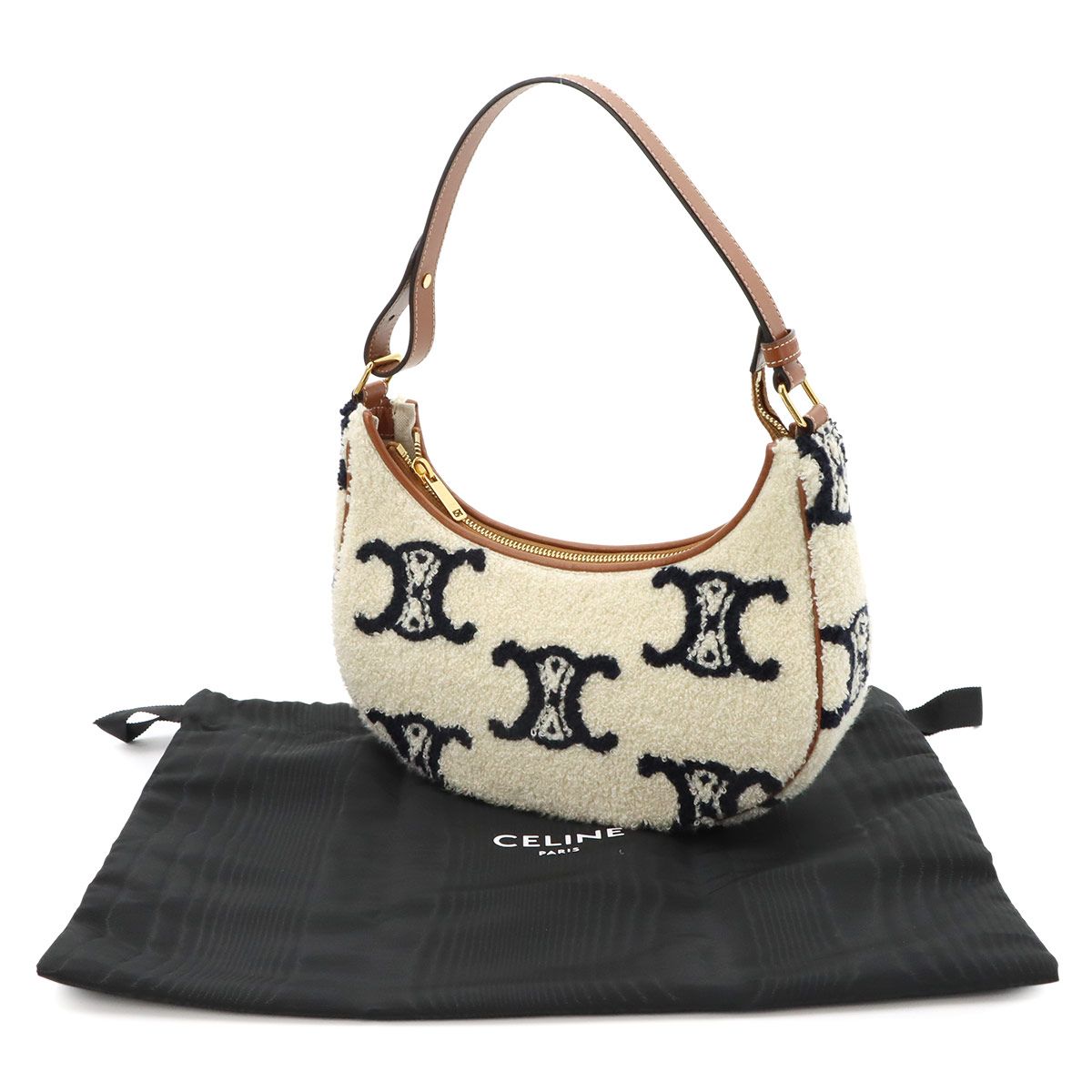 Celine Triomphe Ava Shoulder Bag Pile Leather Ivory Black Brown — view 2