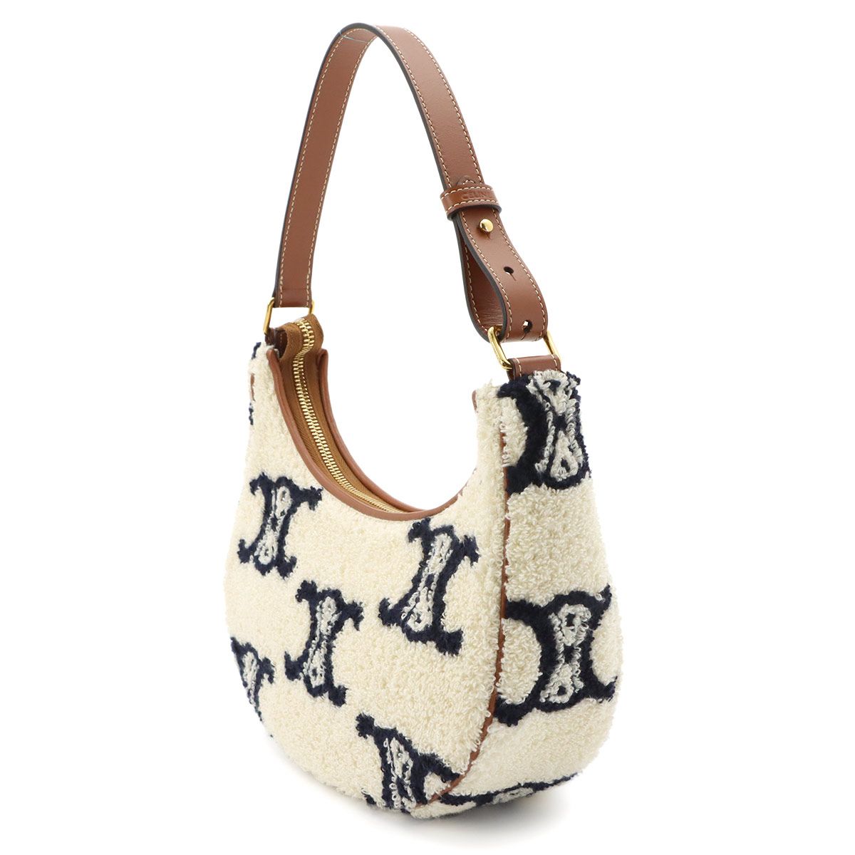 Celine Triomphe Ava Shoulder Bag Pile Leather Ivory Black Brown — view 4