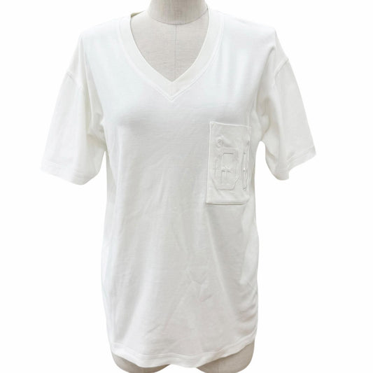 Hermes Cotton 100% V-neck Embroidery Chest Pocket Short Sleeve T-Shirt White 34