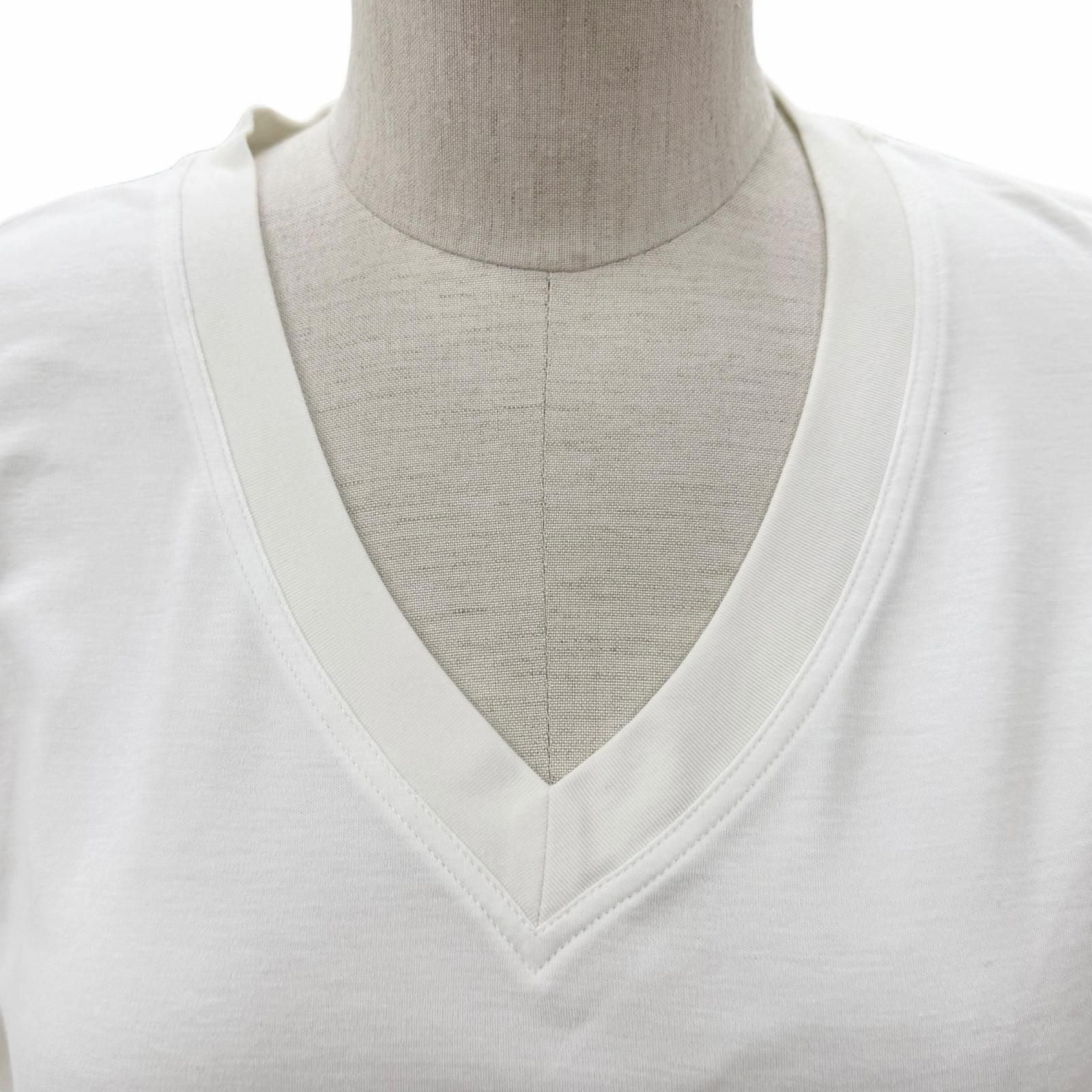 Hermes Cotton 100% V-neck Embroidery Chest Pocket Short Sleeve T-Shirt White 34 — view 2