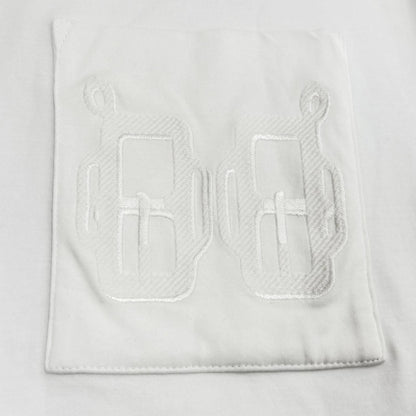 Hermes Cotton 100% V-neck Embroidery Chest Pocket Short Sleeve T-Shirt White 34 — view 5