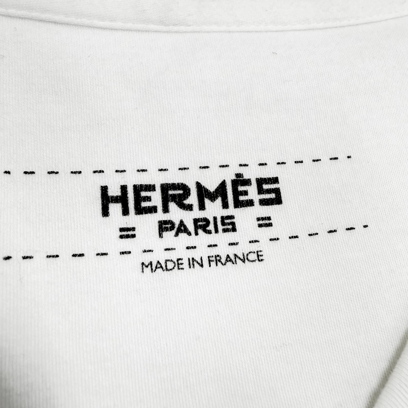 Hermes Cotton 100% V-neck Embroidery Chest Pocket Short Sleeve T-Shirt White 34 — view 6
