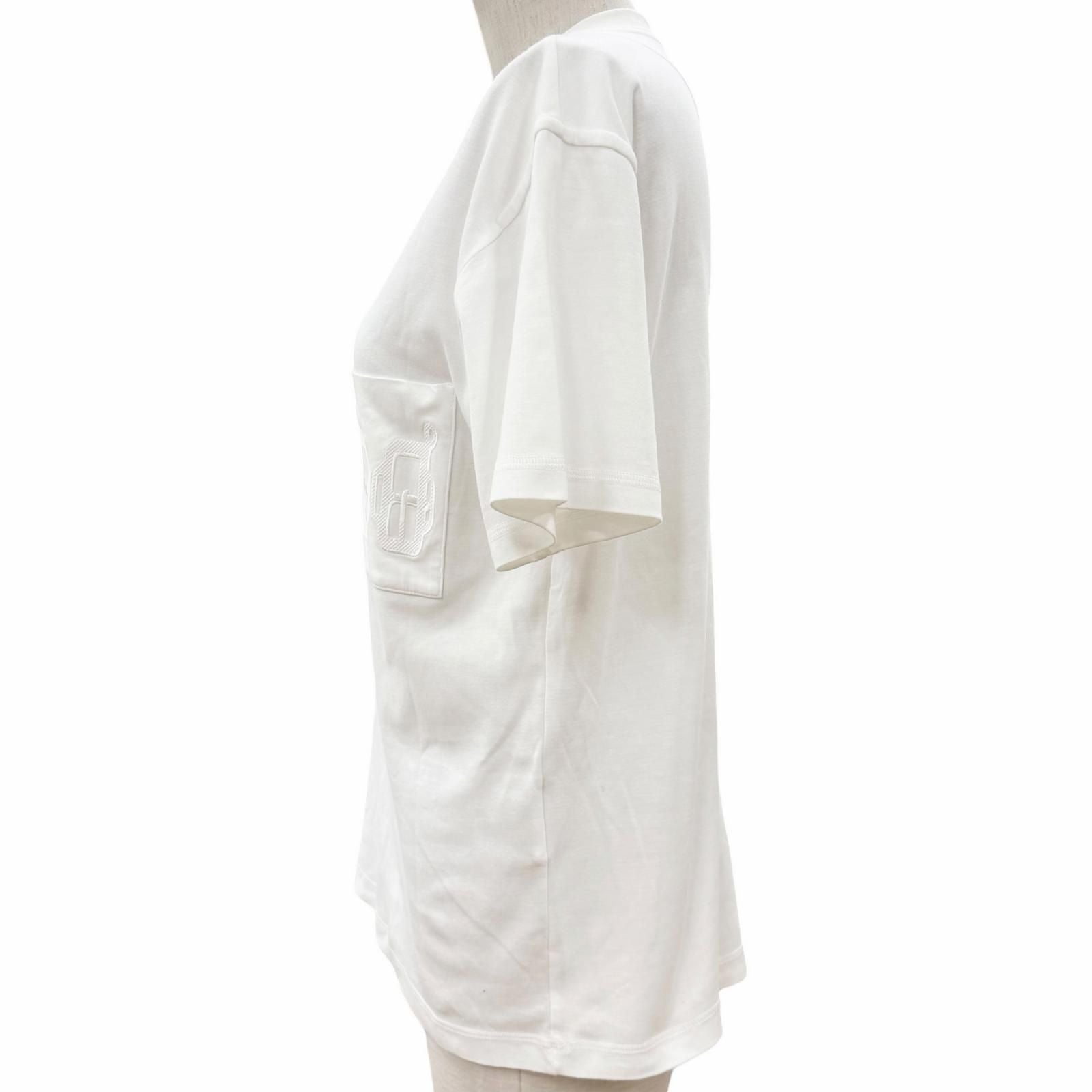 Hermes Cotton 100% V-neck Embroidery Chest Pocket Short Sleeve T-Shirt White 34 — view 3