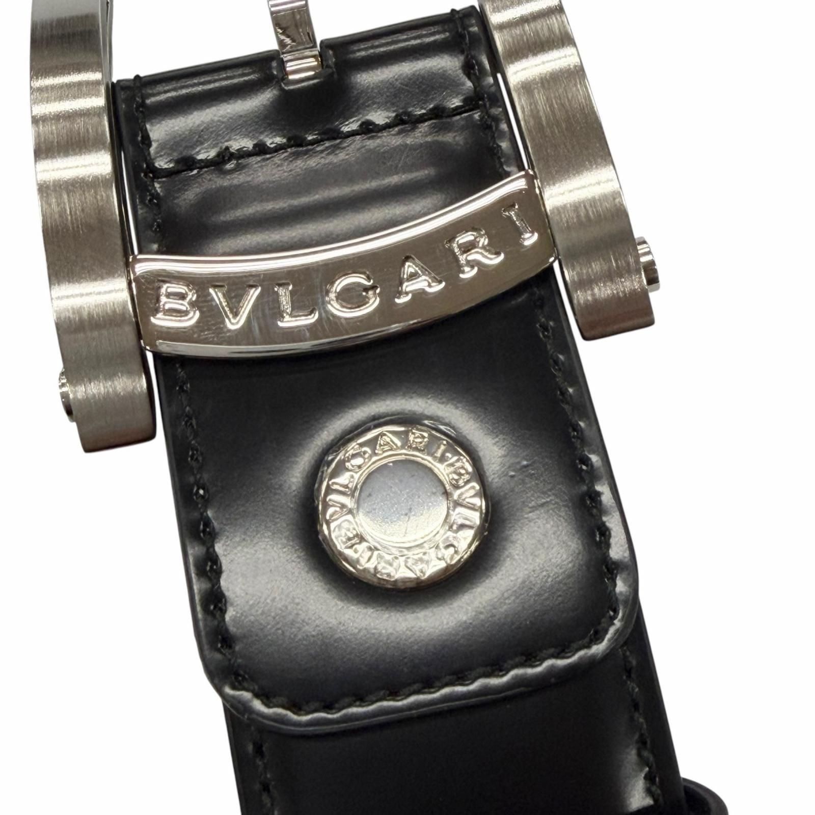 Bvlgari Ashoma Belt Pin Buckle Leather Black Silver 46 — view 8