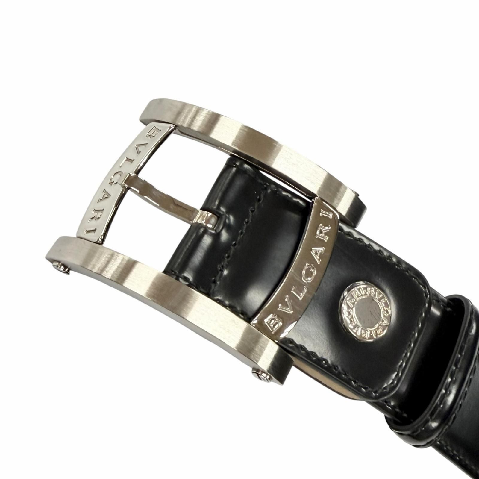 Bvlgari Ashoma Belt Pin Buckle Leather Black Silver 46 — view 4