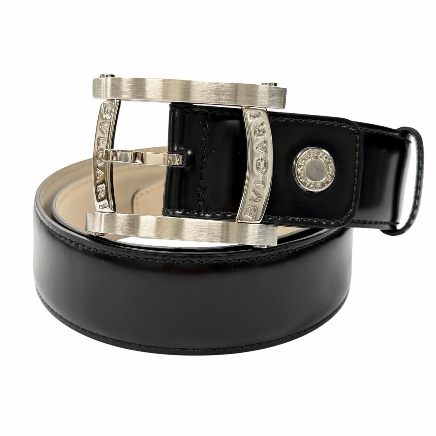 Bvlgari Ashoma Belt Pin Buckle Leather Black Silver 46