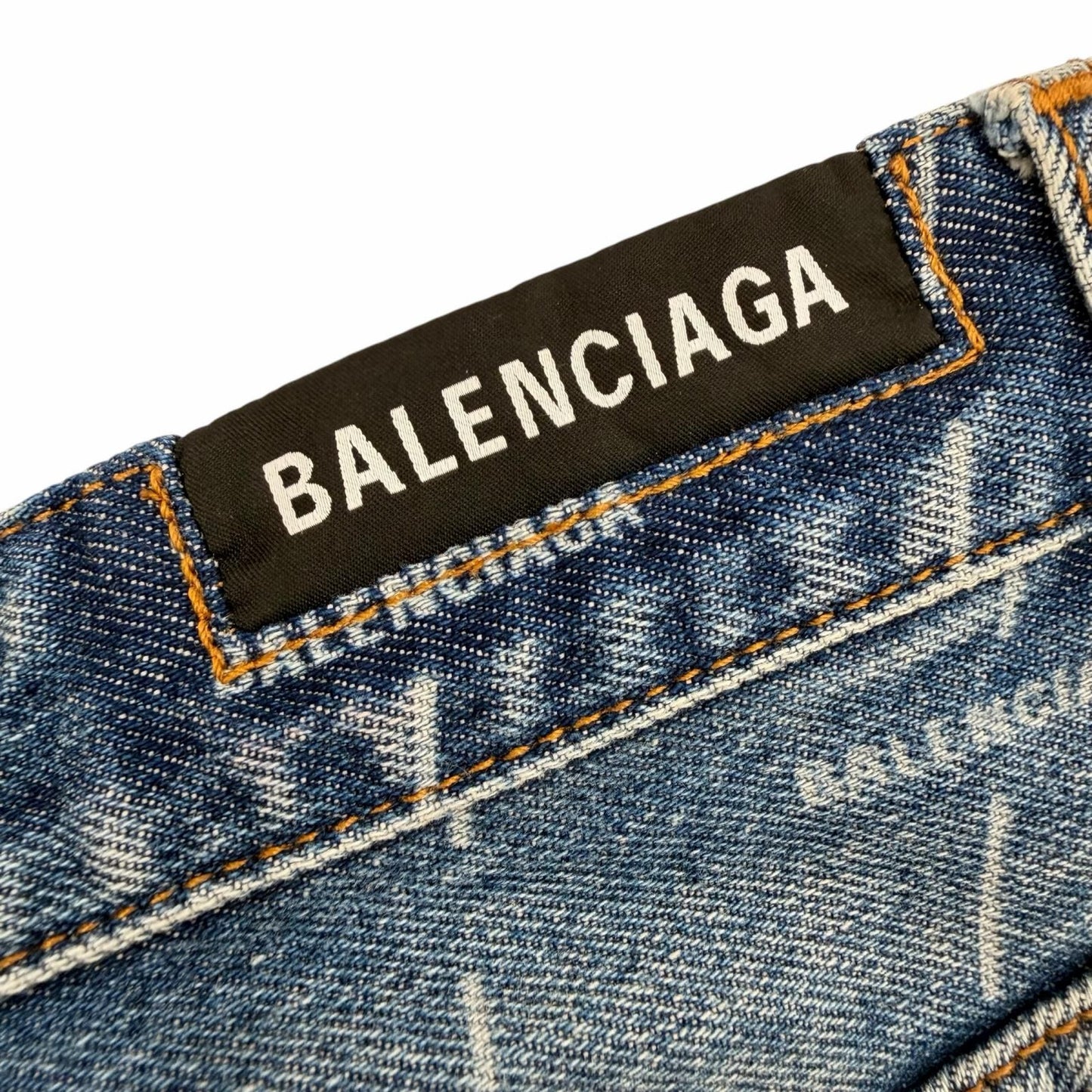 Balenciaga Cotton 100% Logo Buttoned All Over Pattern Denim Skirt Indigo 34 — view 5