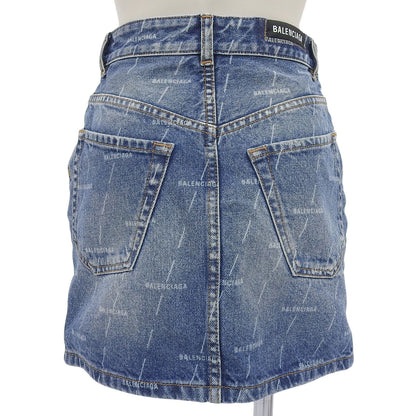 Balenciaga Cotton 100% Logo Buttoned All Over Pattern Denim Skirt Indigo 34 — view 2