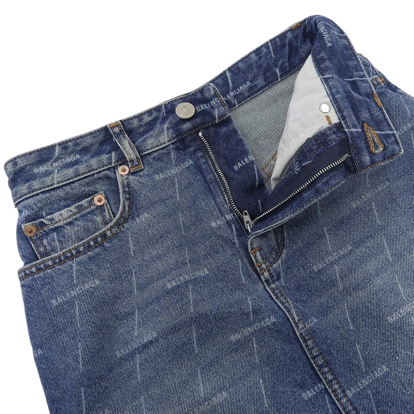 Balenciaga Cotton 100% Logo Buttoned All Over Pattern Denim Skirt Indigo 34 — view 3